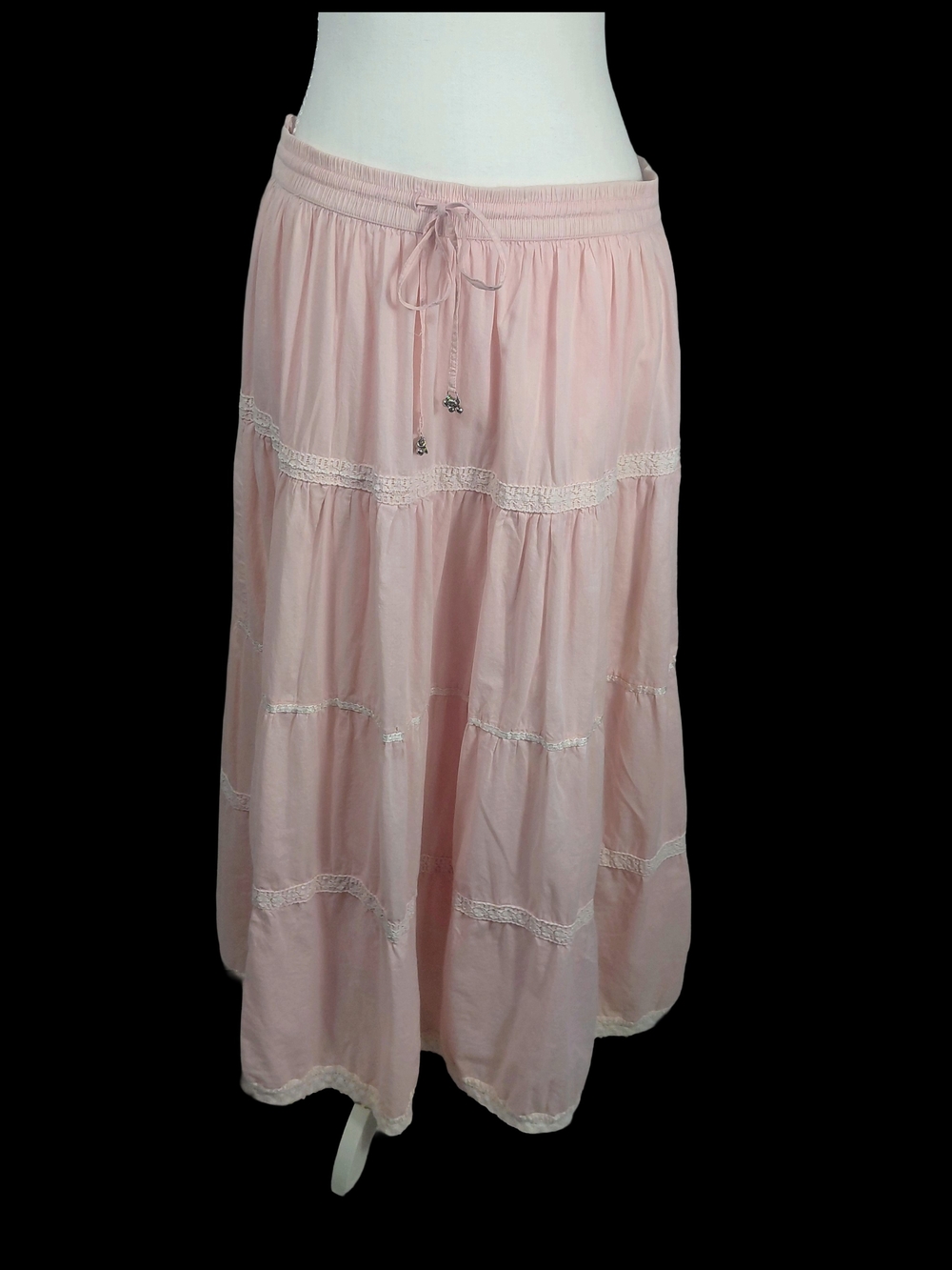Allison Brittney Pastel Pink Ruffle Peasant Maxi Skirt Bohemian Cottagecore L